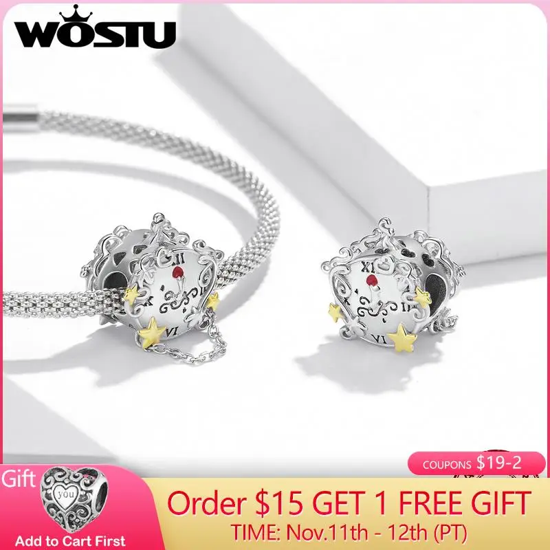 

WOSTU New 925 Sterling Silver Beads Magic Clock Charms Pendant Fit Making Original Bracelet Accessories Gift Jewelry DAC406