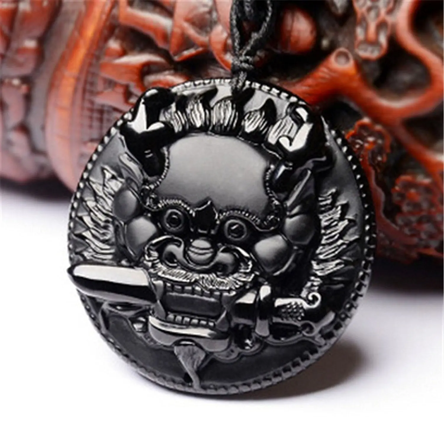 LETSFUN Изящные Ювелирные изделия ручная резьба природный обсидиан ФОО Собака Лев