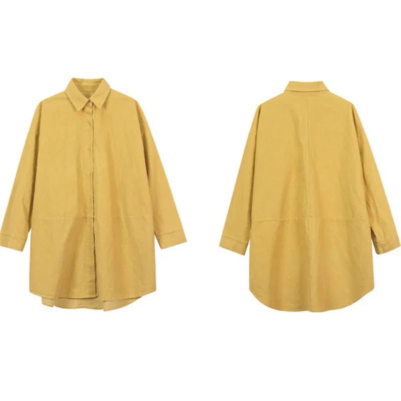 Куртка женская Вельветовая с воротником поло модная длинная свободная рубашка