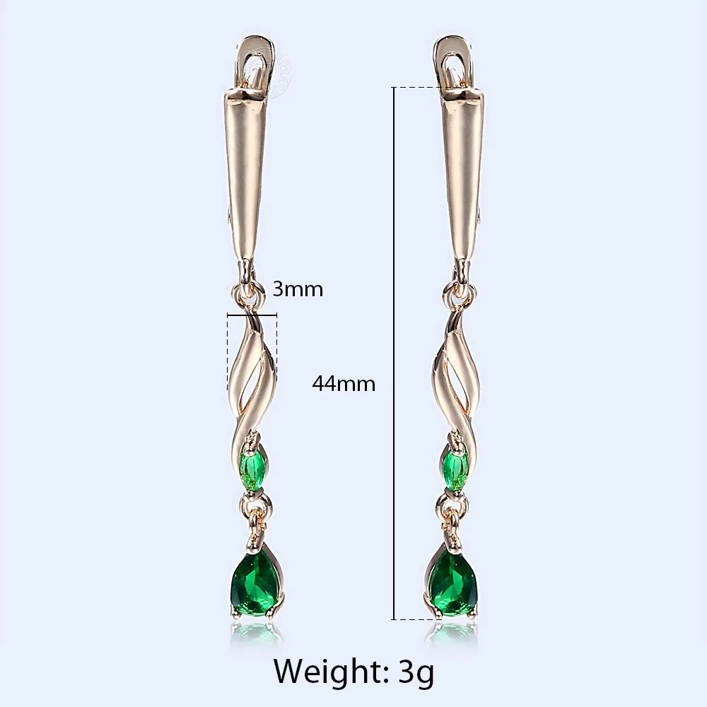 Davieslee серьги -капли для женщин каплевидные оливковый зеленый CZ 585 розовое золото с
