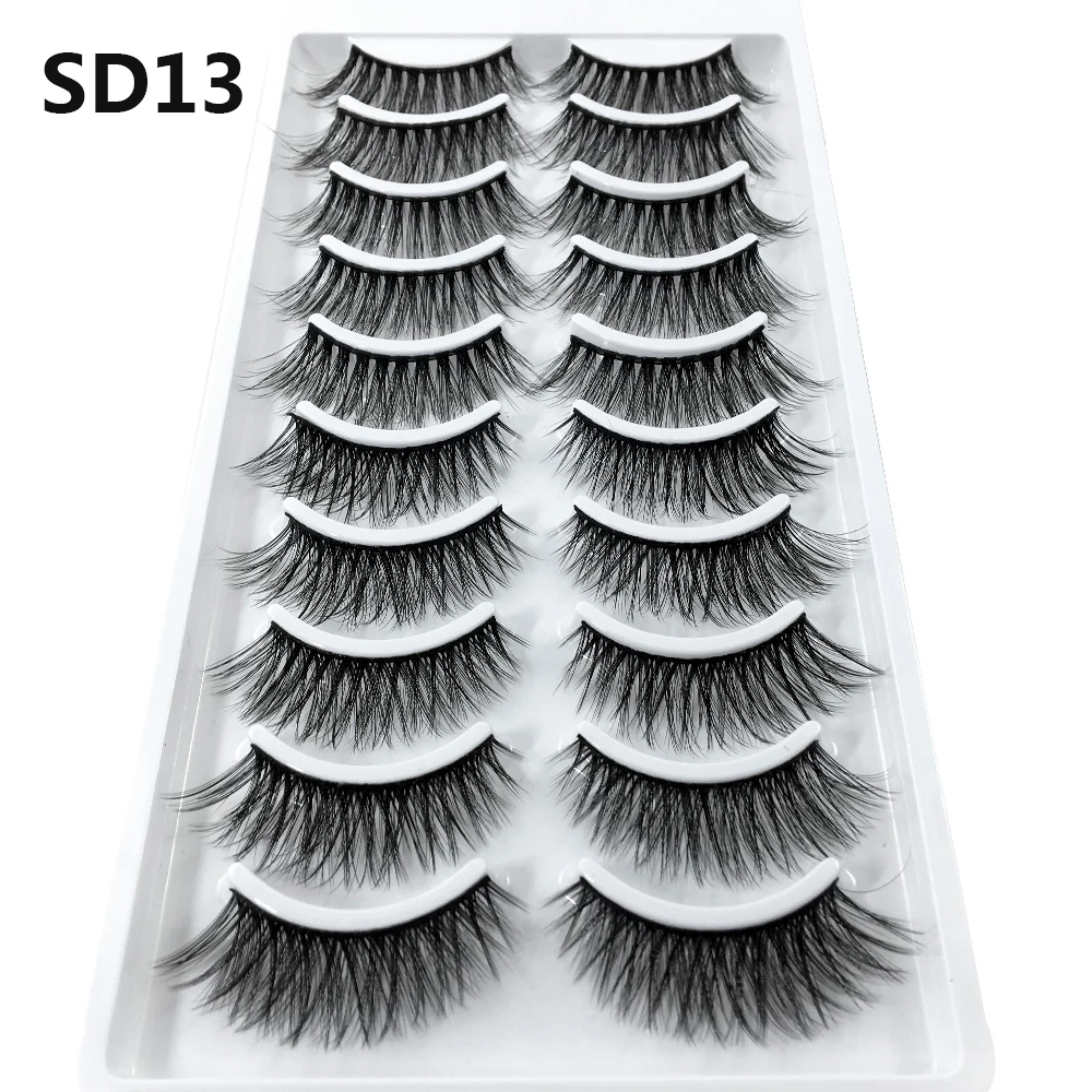 LADYLUNA 1/10Pair Handmade Mixed Wispy Fluffy Natural Thick Long 5D Mink Real Hair False Eyelashes Extension Beauty Makeup Kit