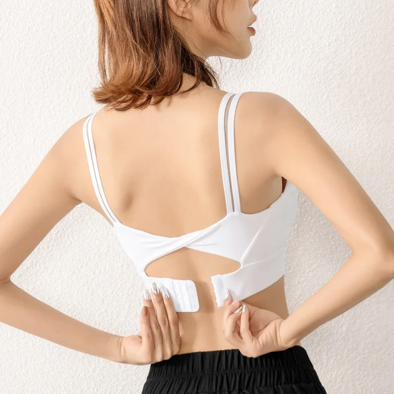 

2021 Sports Bra Women's Shockproof Running Yoga Fitness Vest Gathered Back Folding Buckle Underwear