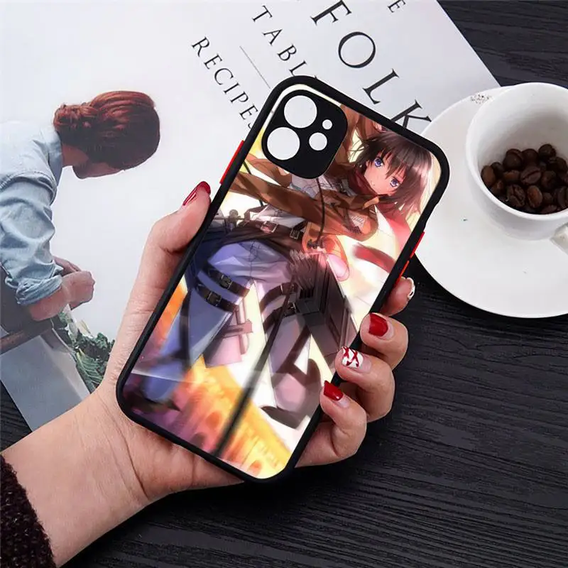 

Anime girl Mikasa Attack on Titan Phone Case Matte Transparent for iPhone 7 8 11 12 s mini pro X XS XR MAX Plus cover funda