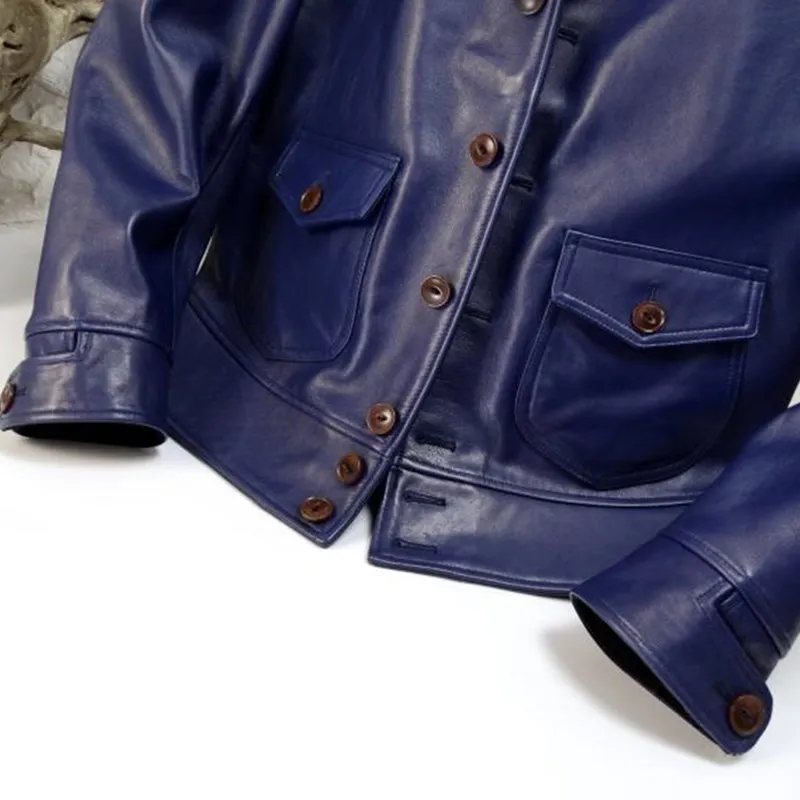 Мужская однобортная куртка из натуральной воловьей кожи в американском стиле