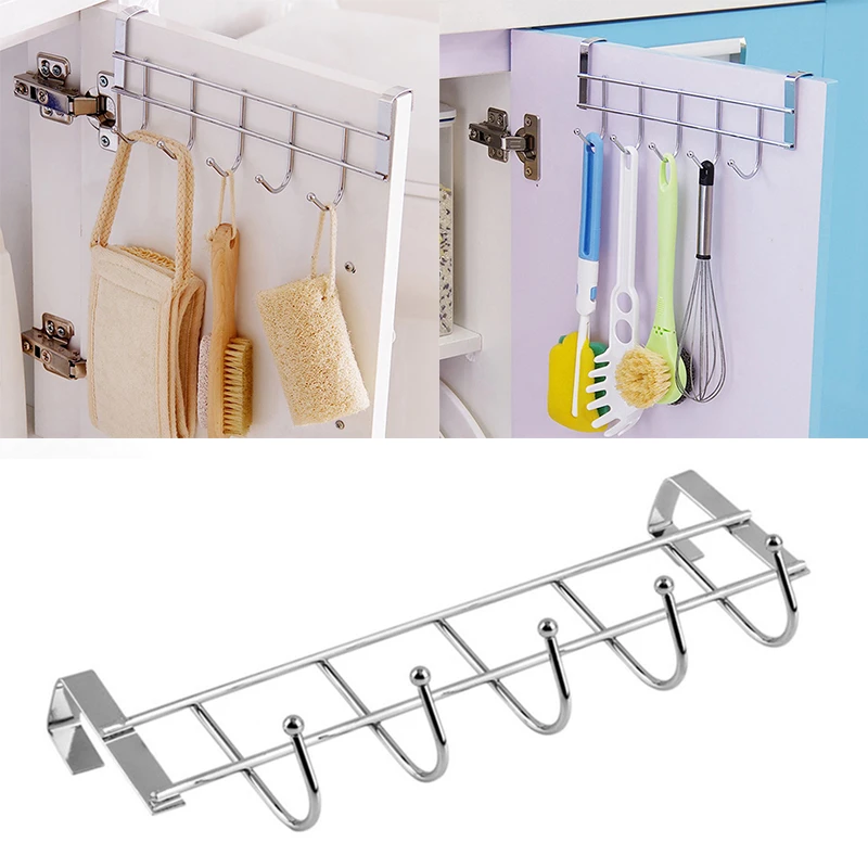 

Storage Hanging Rack Over Door Five Hooks Stainless Door Back Suspension Kitchen Bathroom Clothes Towel Hanger Organizer Holder