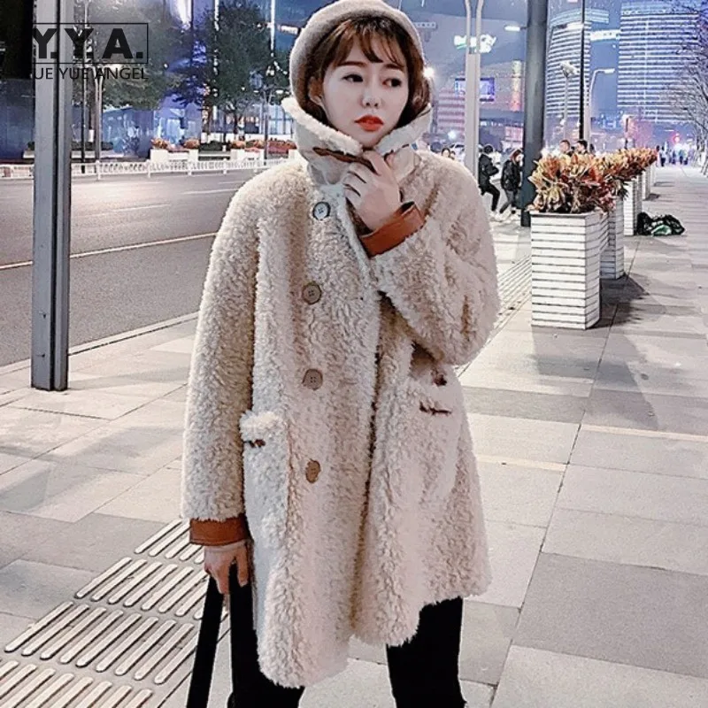 

Fashion 2021 New Winter Real Fur Jacket Women Warm Loose Fit Wool Coat Vintage Double Breasted Jackets Sheep Shearing Outwear