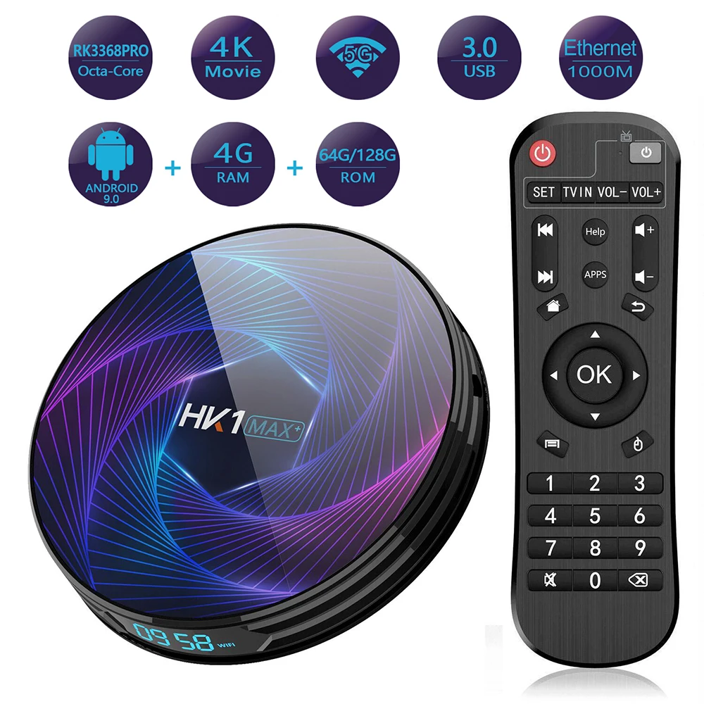 HK1 MAX Plus Android 9 0 Smart tv Box Восьмиядерный 4 Гб 128 64 ГБ 32 RK3368PRO 1080P H.265 4K Youtube 5G/Wifi Netflix