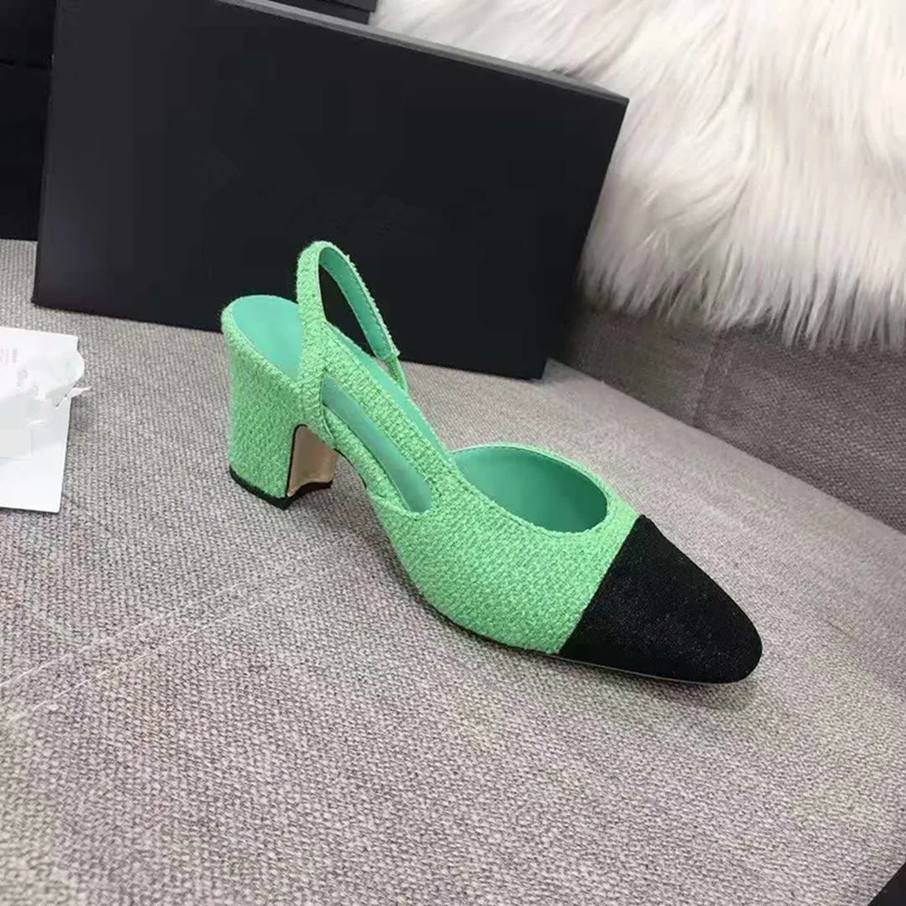 

prowow Shallow Sandals Women's Classics Shoes Mixed Color Chunky Single Shoes Genuine Leather Slingback Sandals