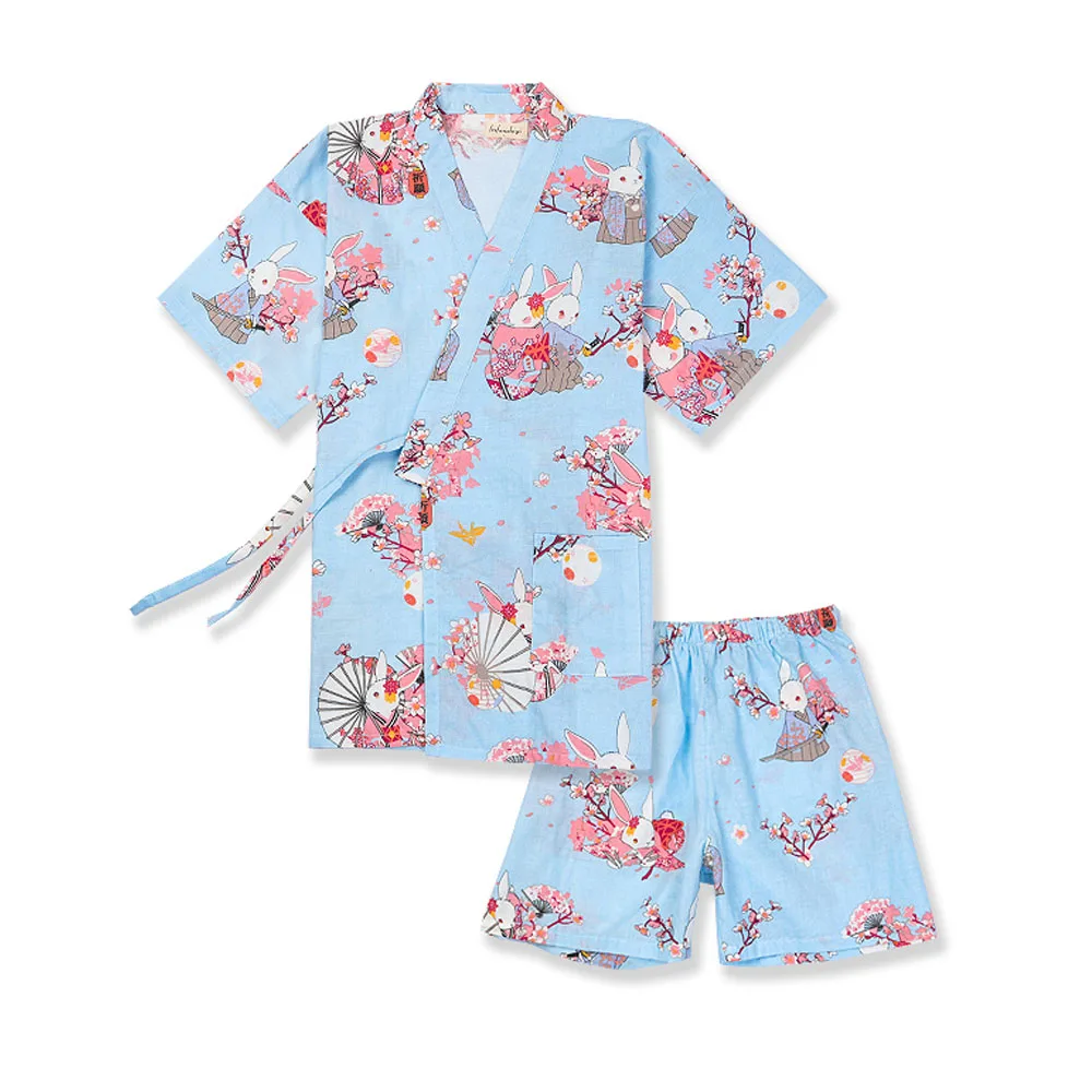 

Japanese Style Pajamas Pants Set For Women Traditional Kimono Sleepwear Spring and Autumn Cotton Gauze Sweat Steamed Kimono
