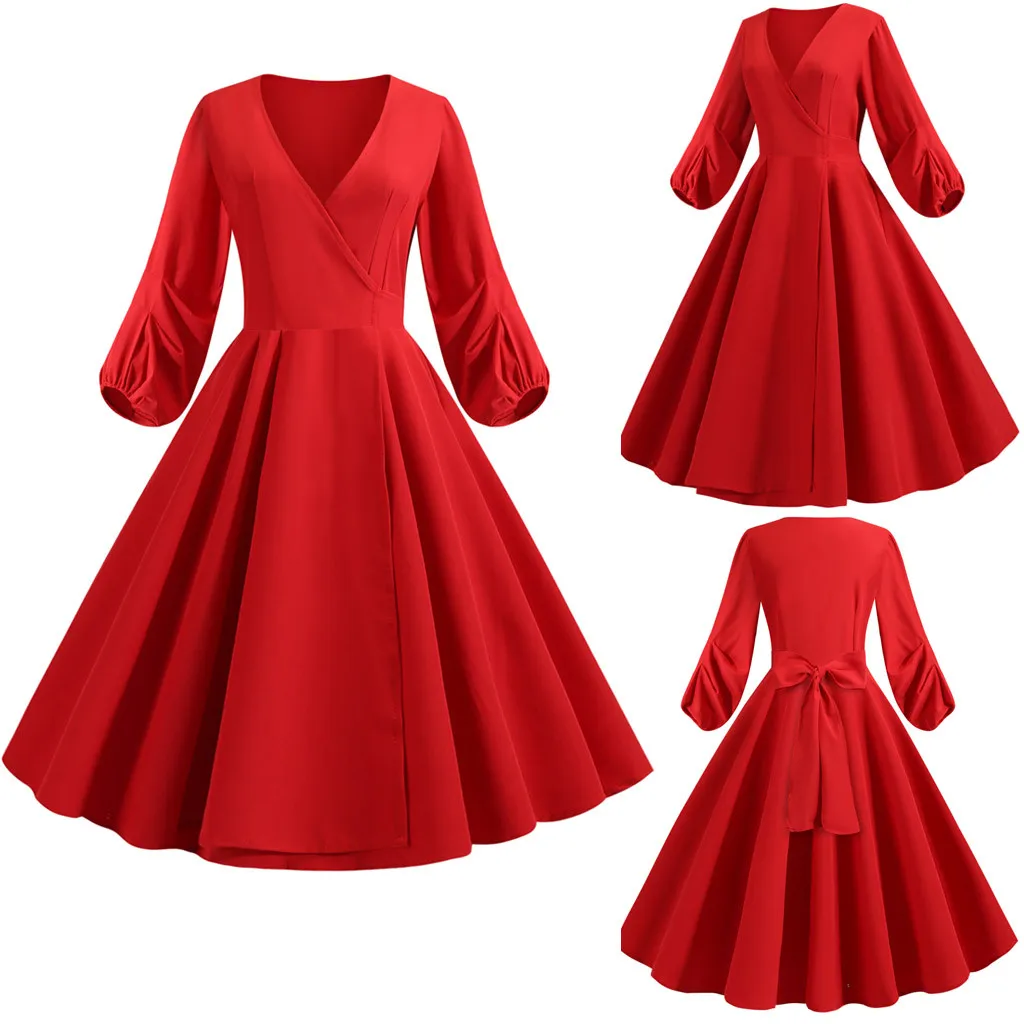 Осеннее платье женское зимнее vestidos robe femme модное однотонное с v образным вырезом и