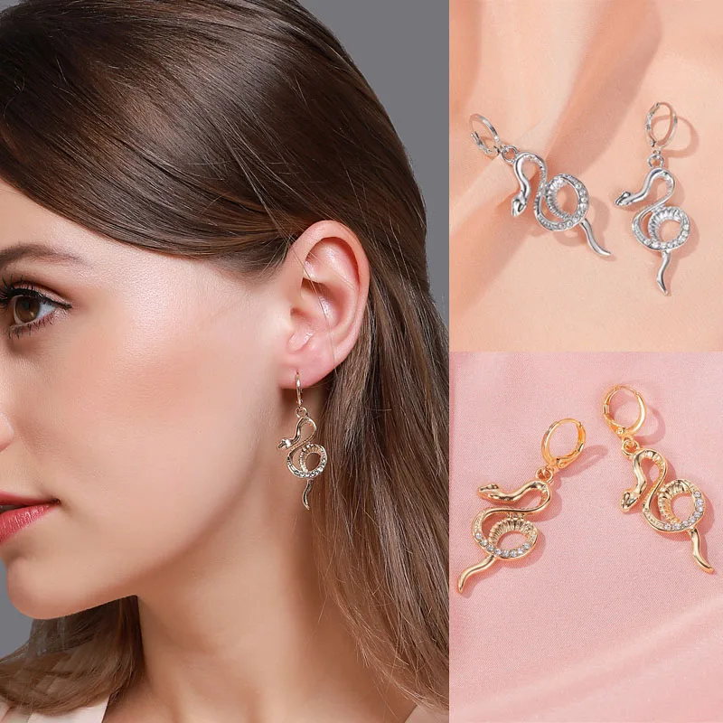 Женские Висячие серьги в стиле панк змеиная змея золотистого/серебристого цвета