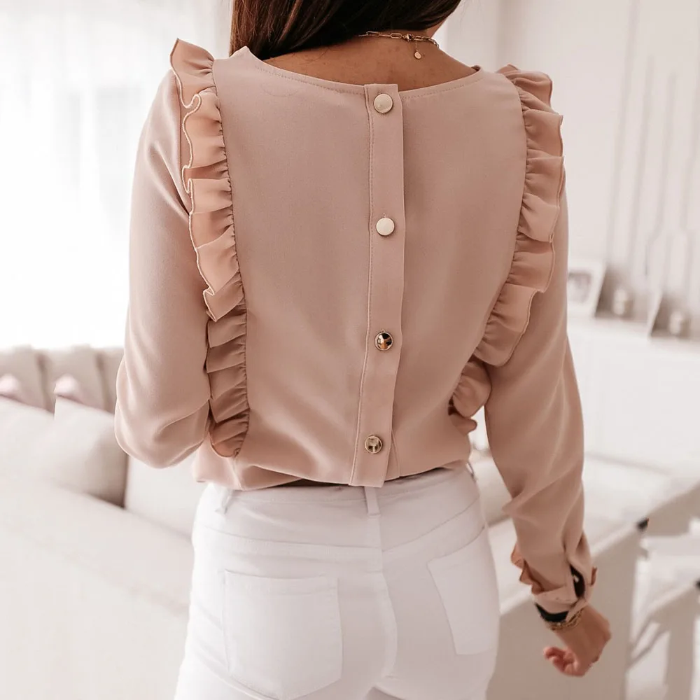 Elegant Ruffles Blouse Blusas Feminina 2020 Spring Womens Clothing Long Sleeve Shirt Korean Fashion Office Button Ladies Tops | Женская