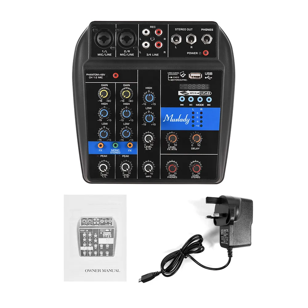 UK Plug Muslady S-1 4-х канальный BT микшерный пульт Цифровой аудио смеситель встроенный эффекты реверберации+ 48V Phantom Мощность 2-полосным эквалайзером DC 5 V-12 V - Цвет: UK Plug