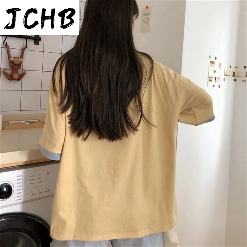 

2021 Polo Shirts Harajuku Loving Heart Embroidery t Shirt Kawaii Tee Tops Ladies Fashion Character Kawaii Cute T-shirt Women Clo