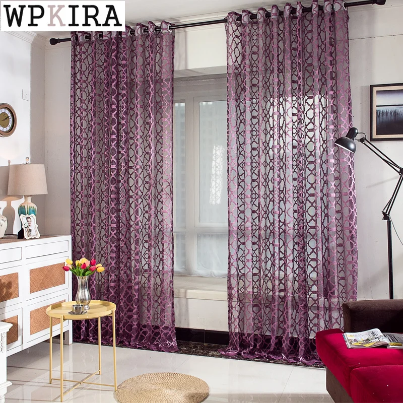 

European Jacquard Window Curtain for Living Room Mesh Fabric Purple Bedroom Tulle Voile Drape Blinds S466#C