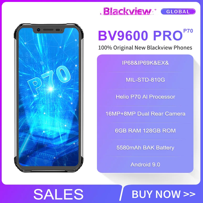 Blackview BV9600 Pro 6,2" Helio P70 IP68 водонепроницаемый прочный смартфон 6GB 128GB Octa Core Android 9,0 4G мобильный телефон 5580mAh