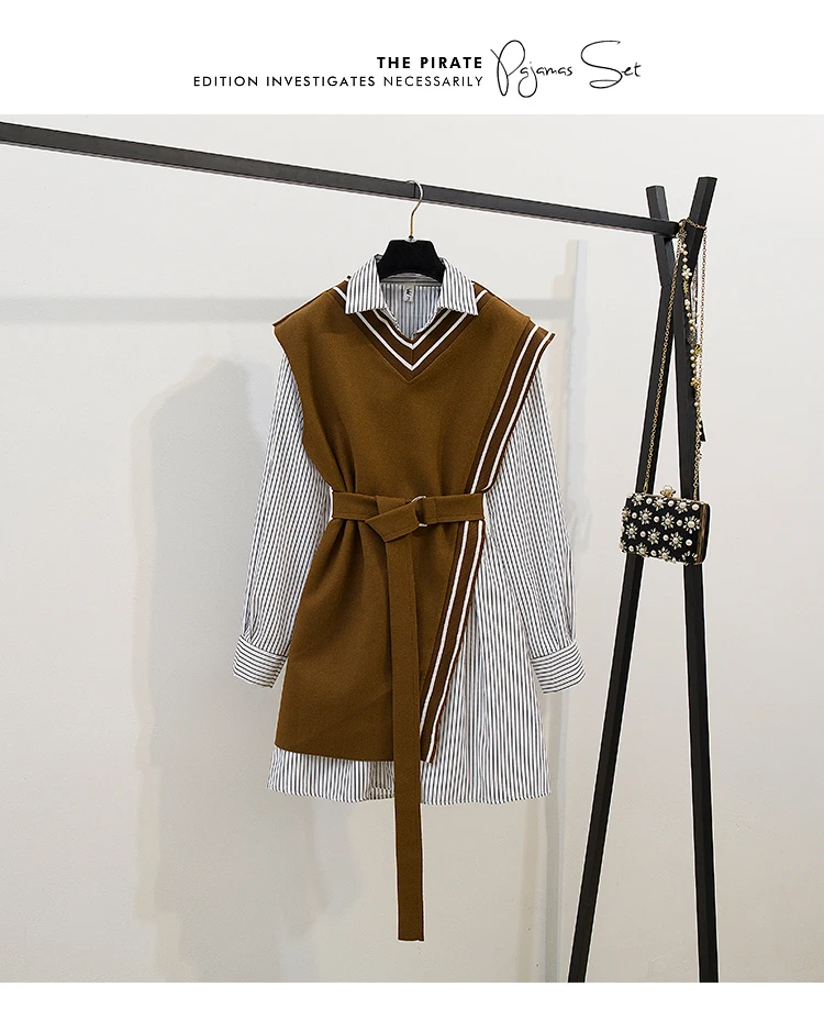 Streetwear Two Piece Dress Women Autumn Winter long Sleeve Shirt Mini Dresses with belt plus size elegant party Dress vestidos