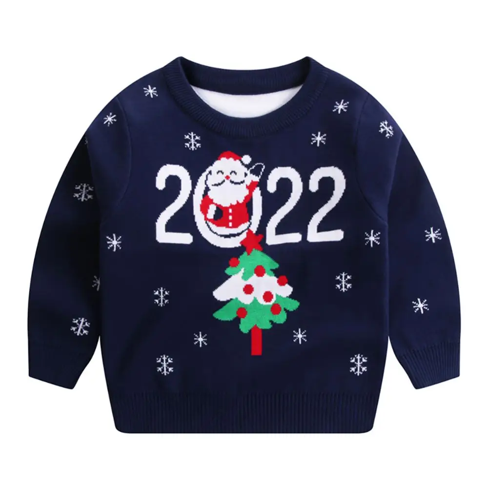

Вязаный теплый пуловер для маленьких мальчиков, свитеры, Осень-зима 2022, хлопковая верхняя одежда с принтом рождественской елки, детская оде...
