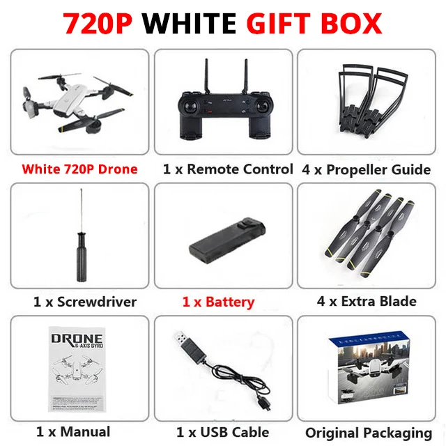 720P White Gift Box Mini Folding Unmanned Aerial Vehicle WIFI Drone With Camera HD 4K/1080P/720P FPV RTF Remote Control Helicopter RC Quadcopter Toy - Цвет: 720P White Gift Box