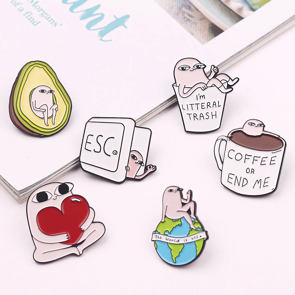 Милые Мультяшные мобы брошь эмаль любовь кофе чашка авокадо значок на рюкзак