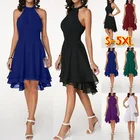 Женское Модное шифоновое однотонное платье без рукавов с вырезом на спине и многослойным подолом с лямкой на шее вечерние коктейльные платья