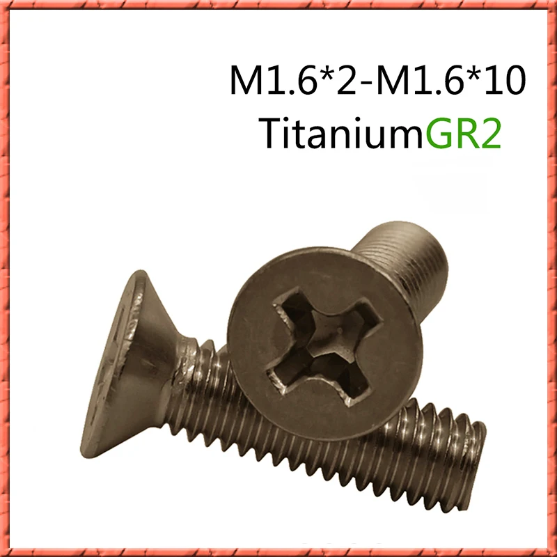 

50pcs/lot Titanium screw M1.6*L DIN965 Flat Head screw Cross recessed countersunk head screw M1.6*2/3/4/5/6/8/10