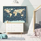 Морская жизнь континент животные карта мира детский плакат настенное искусство на холсте для детского сада украшение спальни