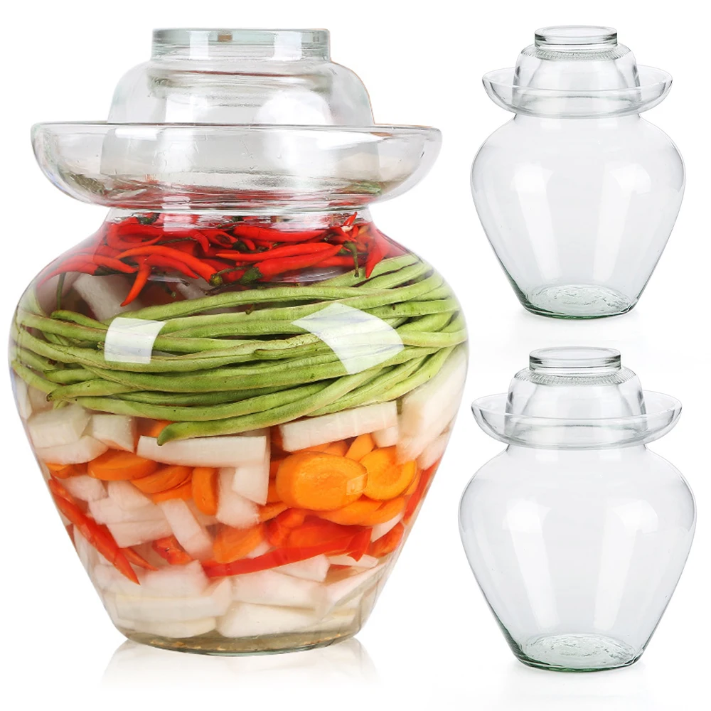

2.5/5KG Storage Clear Korea Glass Kimchi Jar Container Cucumber Jar Thickened Pickled Cylinder Sealed Cans Household Kitchen