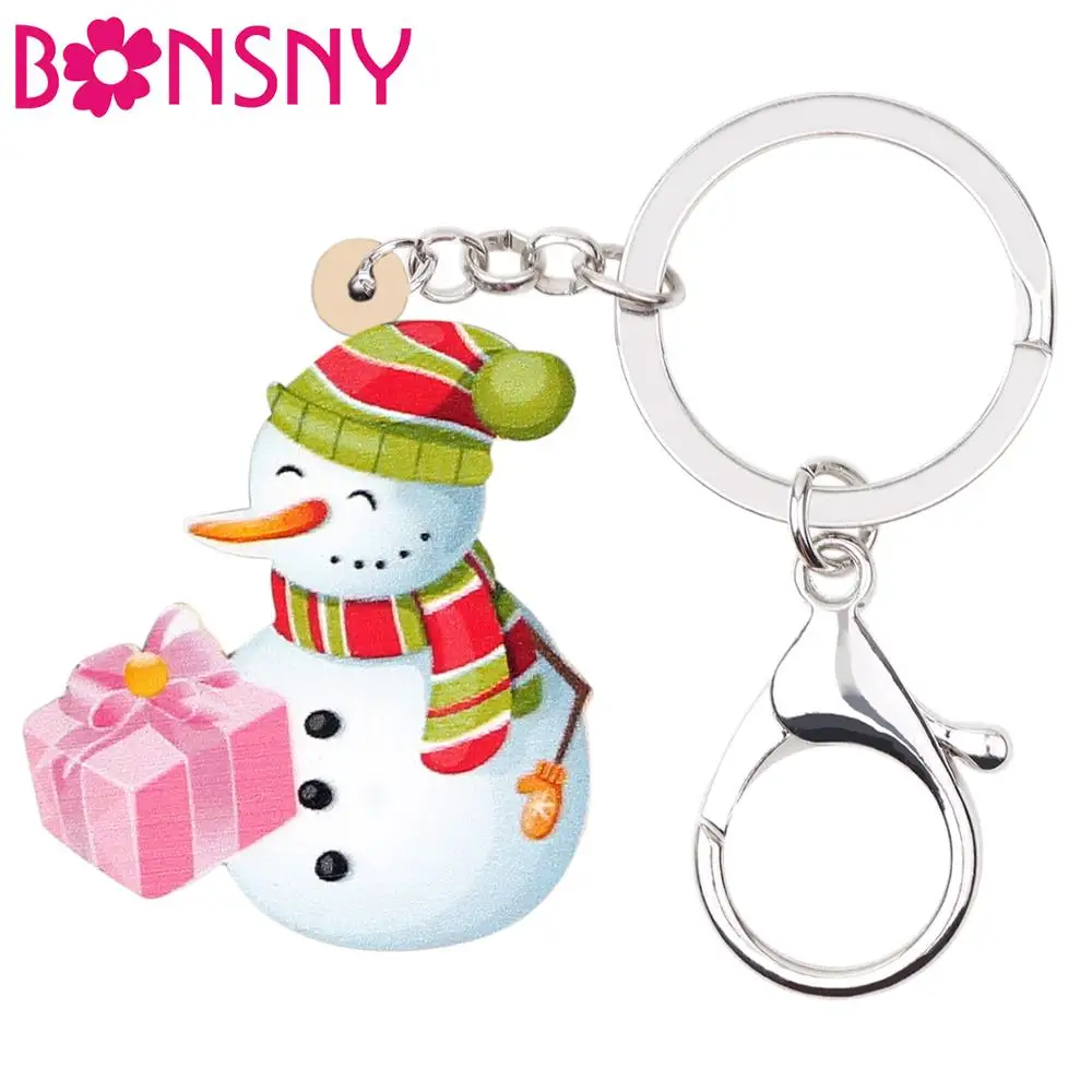 

Bonsny Acrylic Christmas Scarf Snowman Gift Key chains Key Rings Handbag Car Purse Keychains For Women Girls Teens Charms Gifts