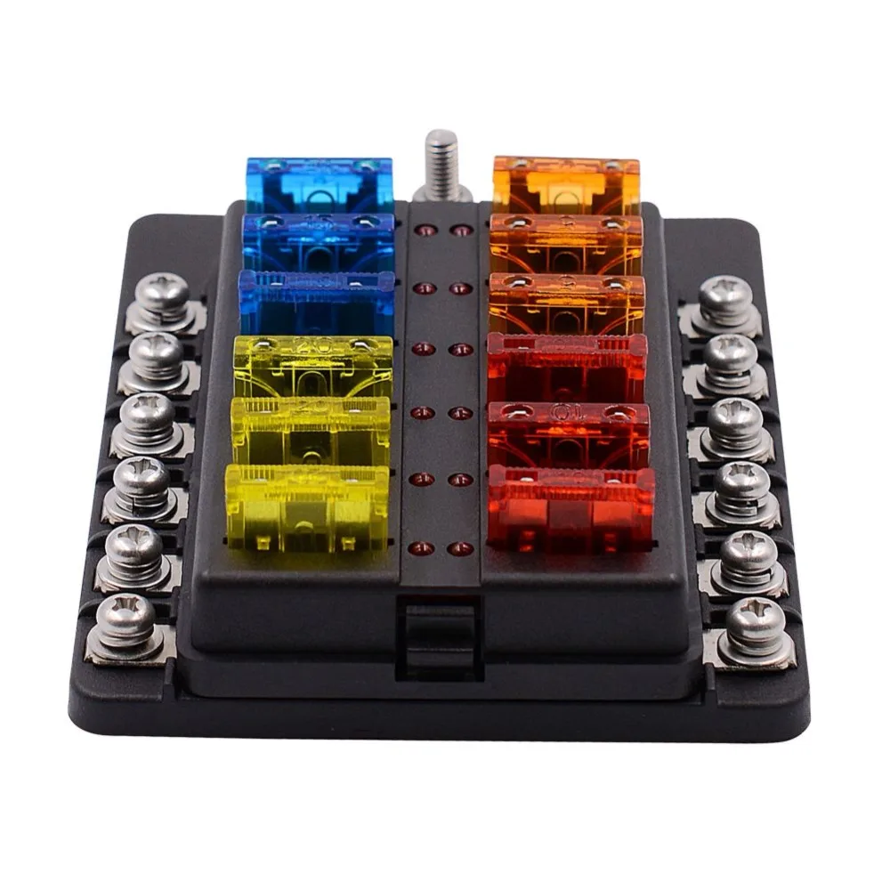 12 Way Blade Fuse Box Block Holder With LED Warning Light Kit 12-32V CZ | Автомобили и мотоциклы
