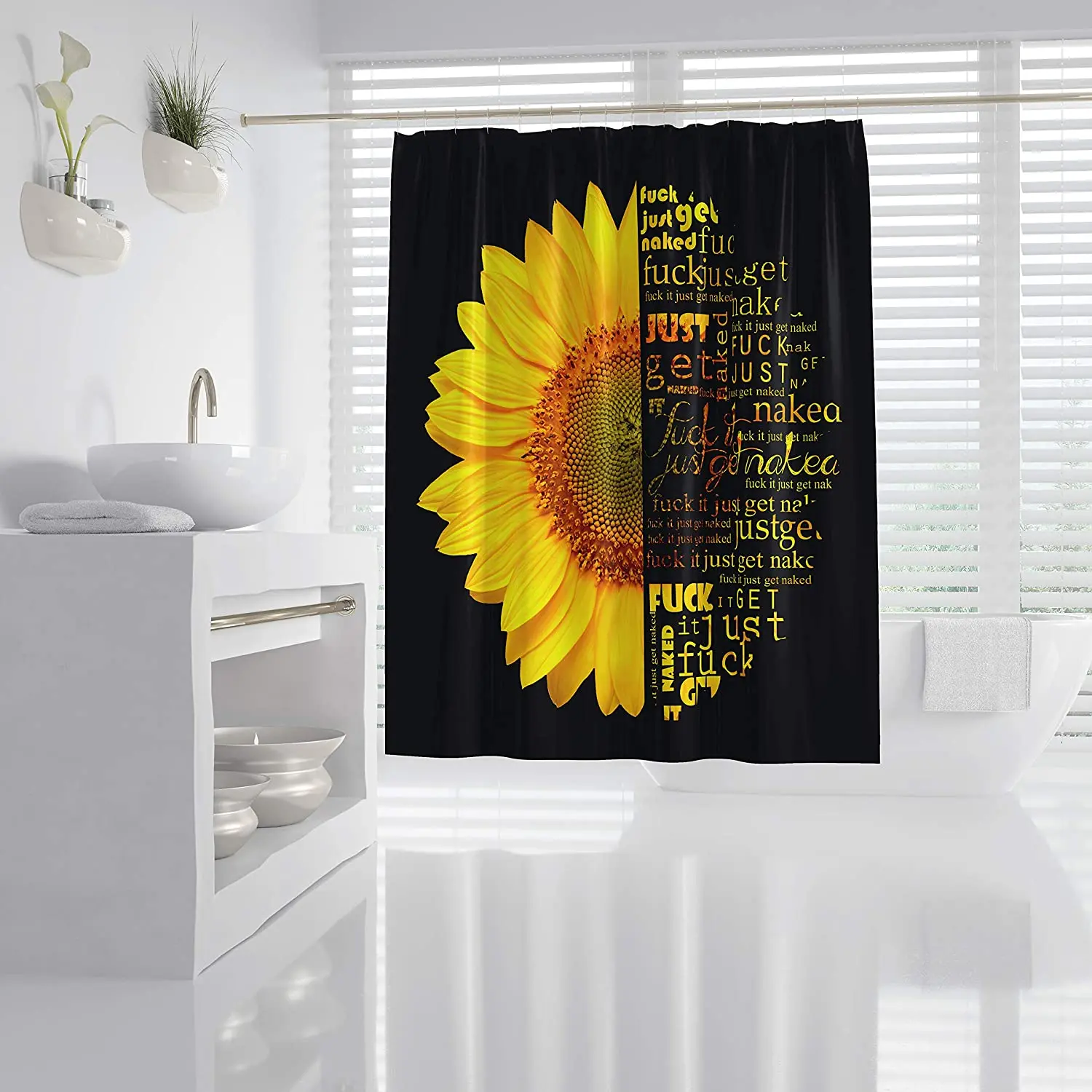 

Sunflower Shower Curtain Black And Yellow Art Bath Curtains For Bathroom Shower Curtain For Kitchen Curtain With Hooks