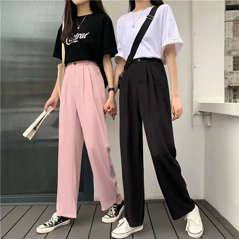 

HziriP 2020 Texture Chic Fashion Large Size Stylish Solid Wide Leg Trousers Hot All Match Women High Waist Full Length Pants
