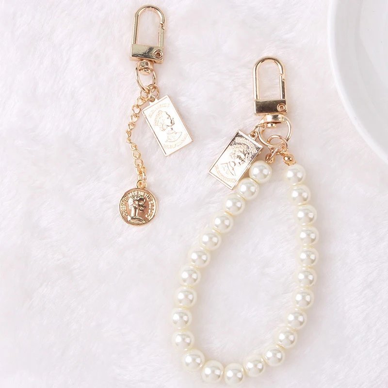 

Retro pearl Keychain Double-sided Letter Card Pendant Square Chain Mobile Phone Case Chain Coin Pendant Women Bag Pendant