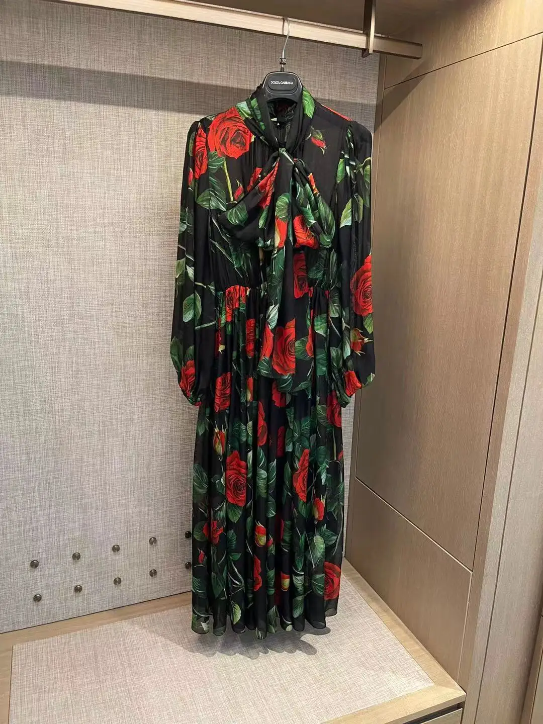 2021 Autumn and Winter New Rose Printed Silk Dress High Quality Sicily Luxury