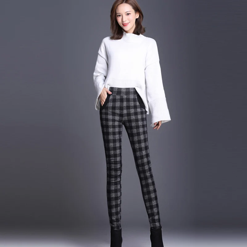 

2020 новые женские плед брюки-кaрaндaш во всю Длина Высокая талия зимние теплые растягивающиеся детские шерстяные штаны размера плюс 3XL 4XL 5XL 7XL ...