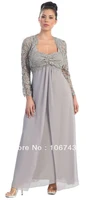 free shipping 2013 plus size vestidos formales long sleeve chiffon bridal gown mother of the bride dresses with lace jacket