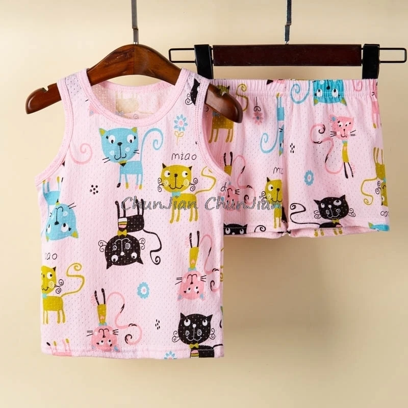 Летние Пижамные комплекты для девочек подростковые мальчики без рукавов детские