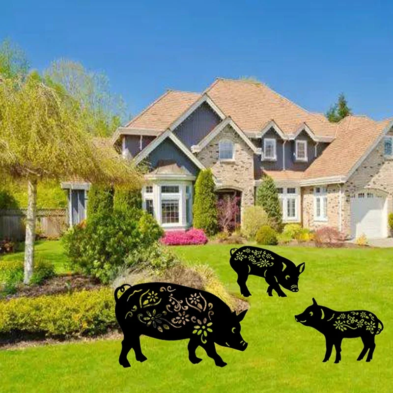 

3 PCS Garden Decoration Outdoor Lawn Statues Black Acrylic Pig Yard Art Silhouette Decor Garden Backyard Lawn Stakes