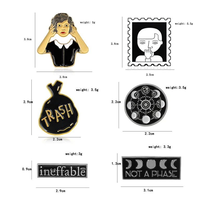 Черная брошь булавка сочетание солнца Луны пламени мальчика женщины музыкальная