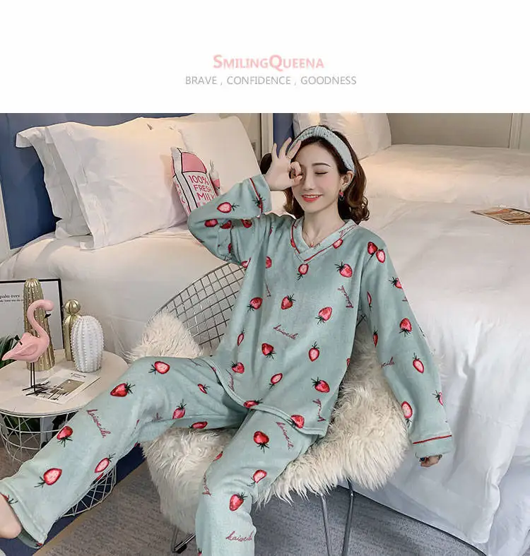 Зимние женские пижамные комплекты, пижамы, костюм для сна, Толстая теплая ночная рубашка, женская домашняя пижама с рисунком животных