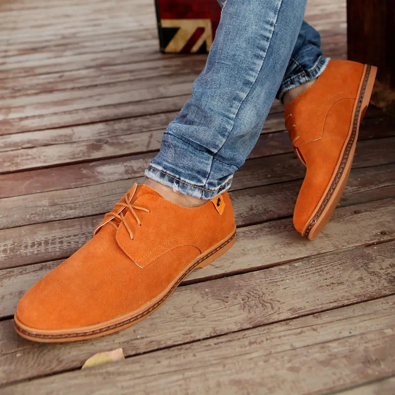 

2019 Spring Suede Leather Casual Men Shoes Oxford Classic Lace Up Dress For Male Comfortable Footwear Big Size 38-48