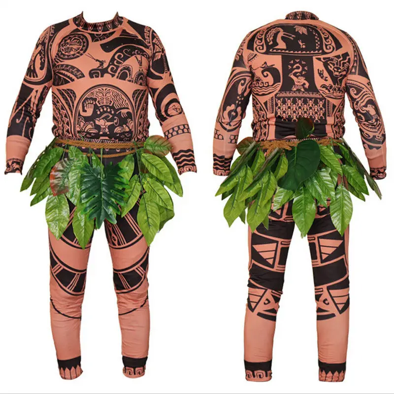 Костюм для косплея Моаны Maui 3 шт. футболка с татуировкой штаны и юбка костюм