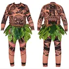 Костюм для косплея Моаны Maui 3 шт., футболка с татуировкой, штаны и юбка, костюм для взрослых на Хэллоуин, костюм для Отца и Сына