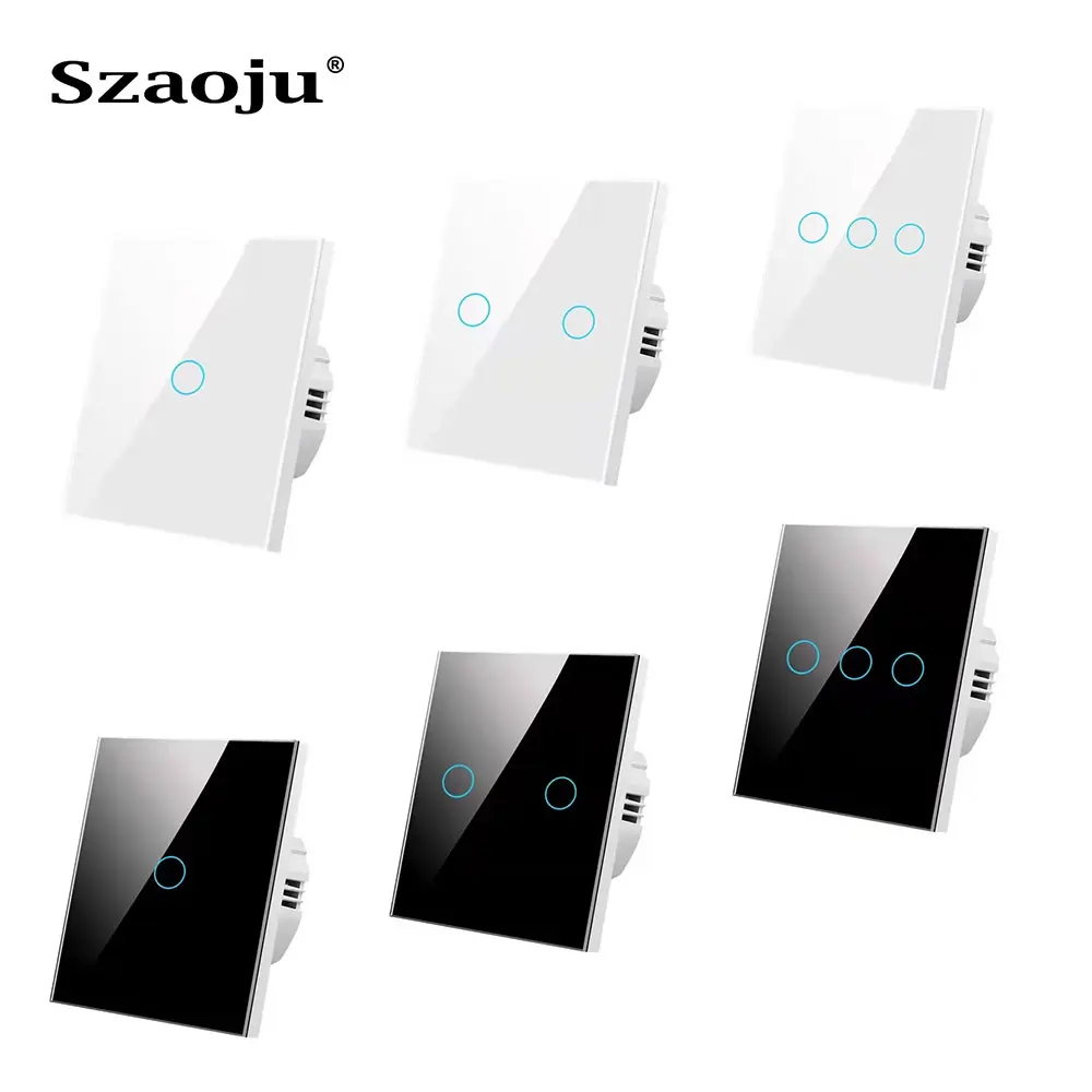 

Szaoju Touch Switch EU Standard White Crystal Glass Panel Light Sensory Switch Wall Lamp Touch Switches LED Backlight 1Gang 1Way