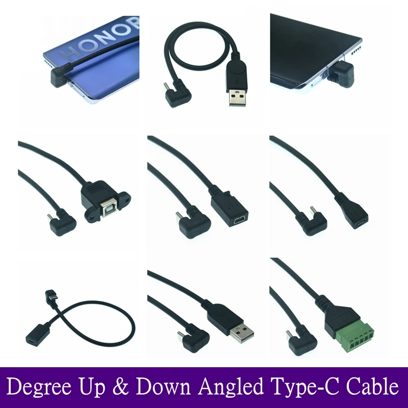 

180 Degree Up Down Angle USB 3.1 Type C Male to Micro Mini Type-B Female USB otg USB-C Charging And Data Converter Cable 25cm