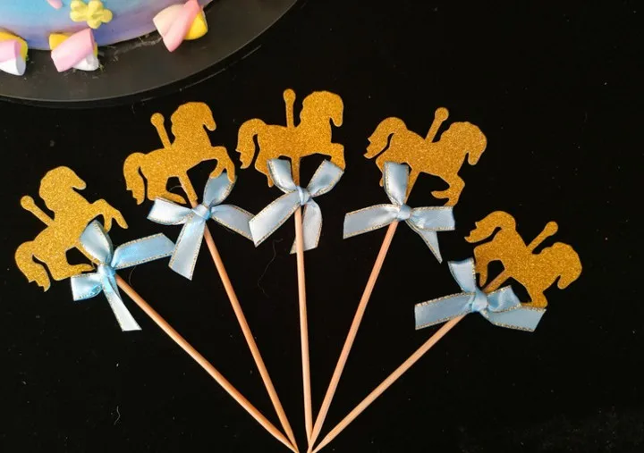 5 шт. кавайные топперы для капкейков в виде Золотой лошади милое украшение из