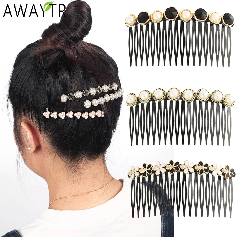 AWAYTR Fashion Women Hairpins Rhinestone Pearl Hair Combs Clip Claw Barrettes Maker Bun Accessories Headwear |
