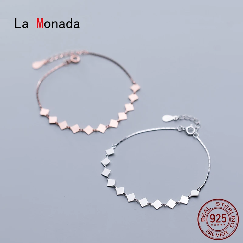 

Ла Monada браслеты из нержавеющей стали для женщин серебро 925 на руку: Роскошная Геометрическая цепочка с квадратным плетением чистого серебра...