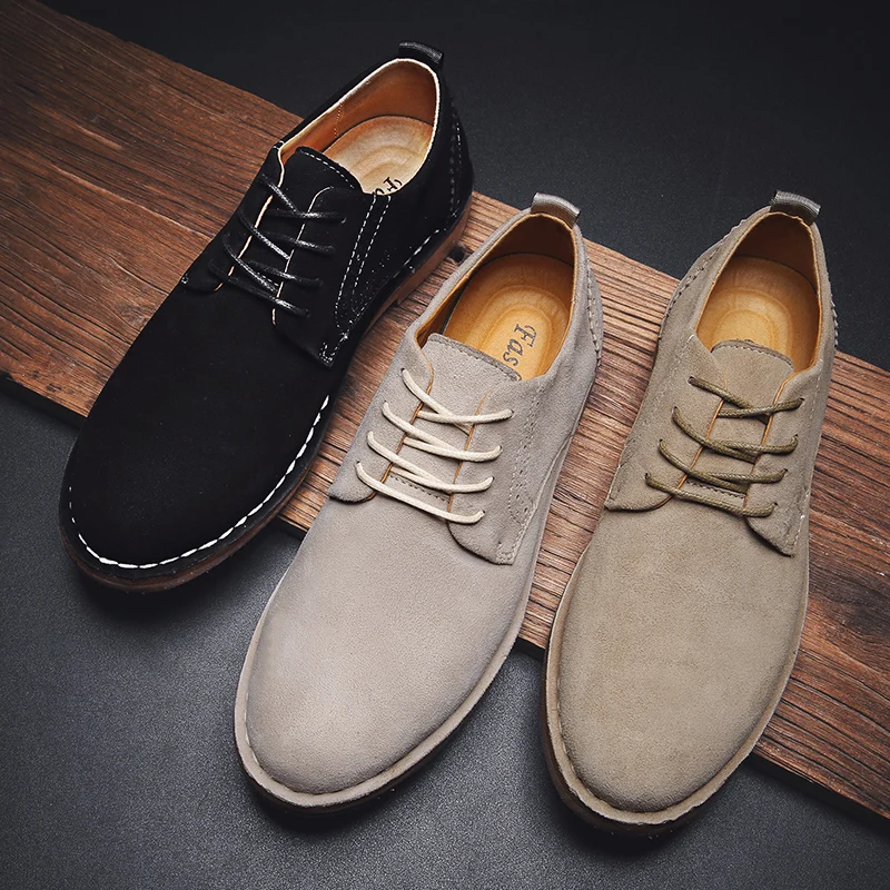 

2019 spring and autumn men's shoes British style new suede comfortable personality outdoor lace casual shoes non-slip waterproof