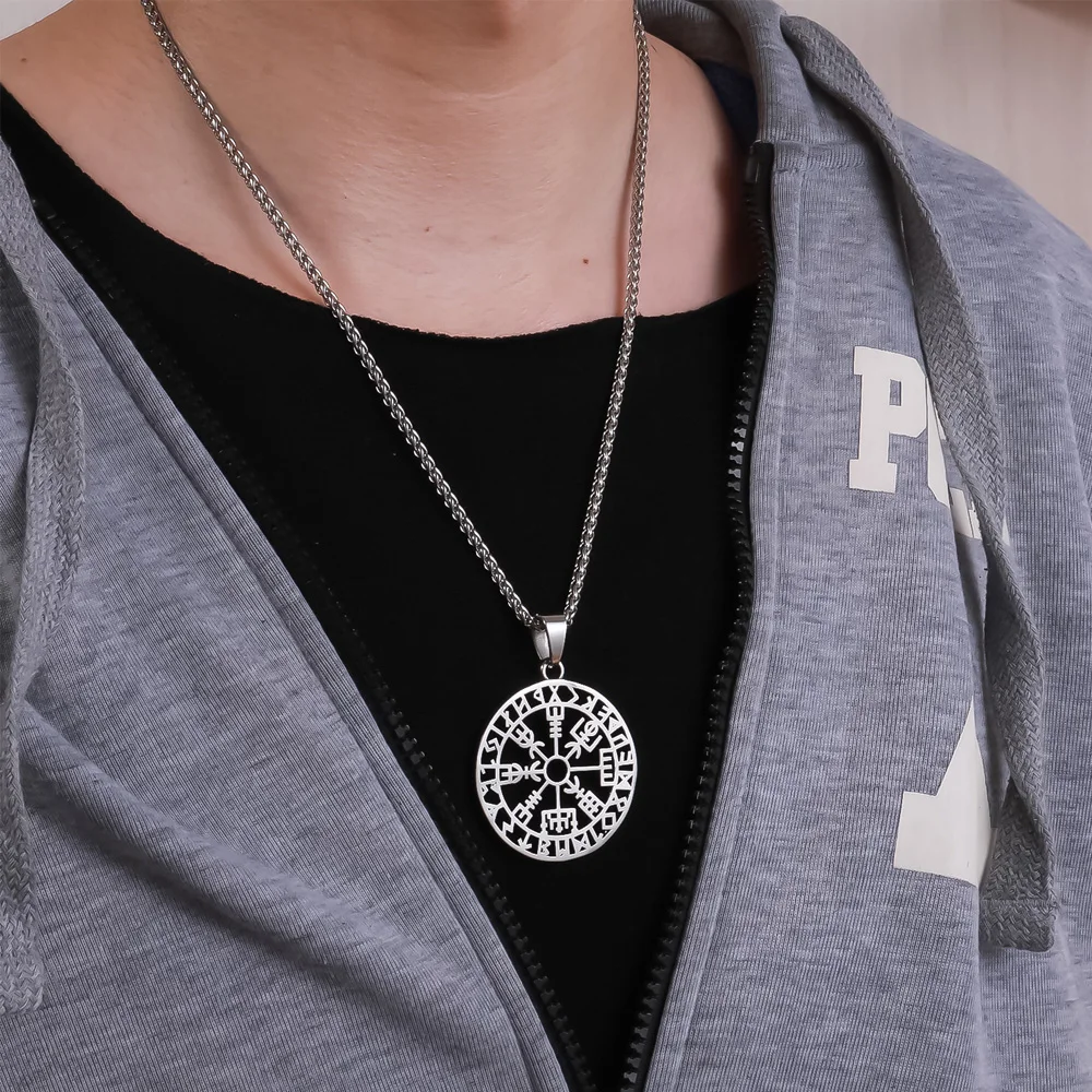 Винтажная полая дизайнерская подвеска викингов Vegvisir ожерелье компас в